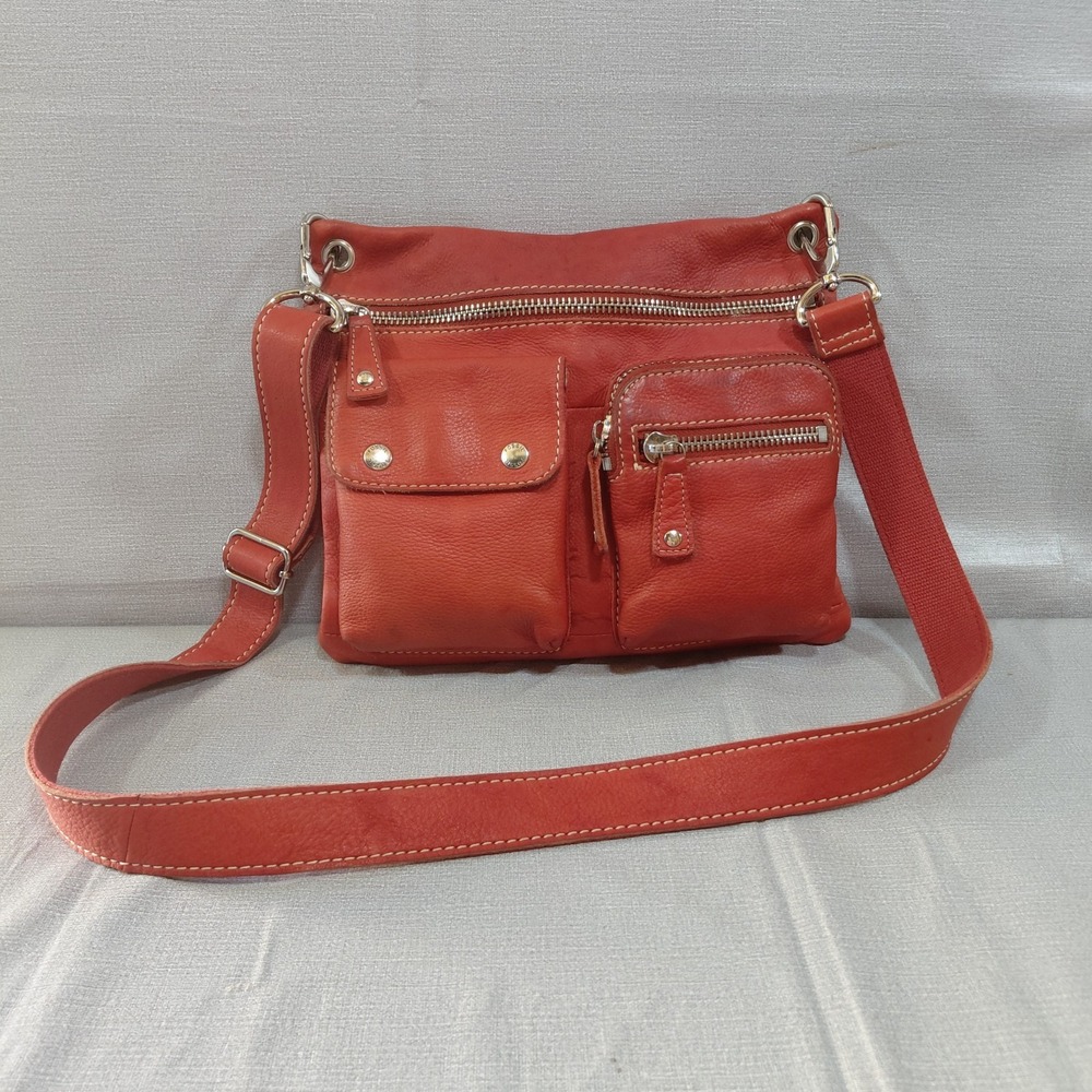 Vtg Y2k Fossil Sutter Genuine Leather Crossbody Bag Red Adjustable Strap Top Zip - Picture 1 of 16